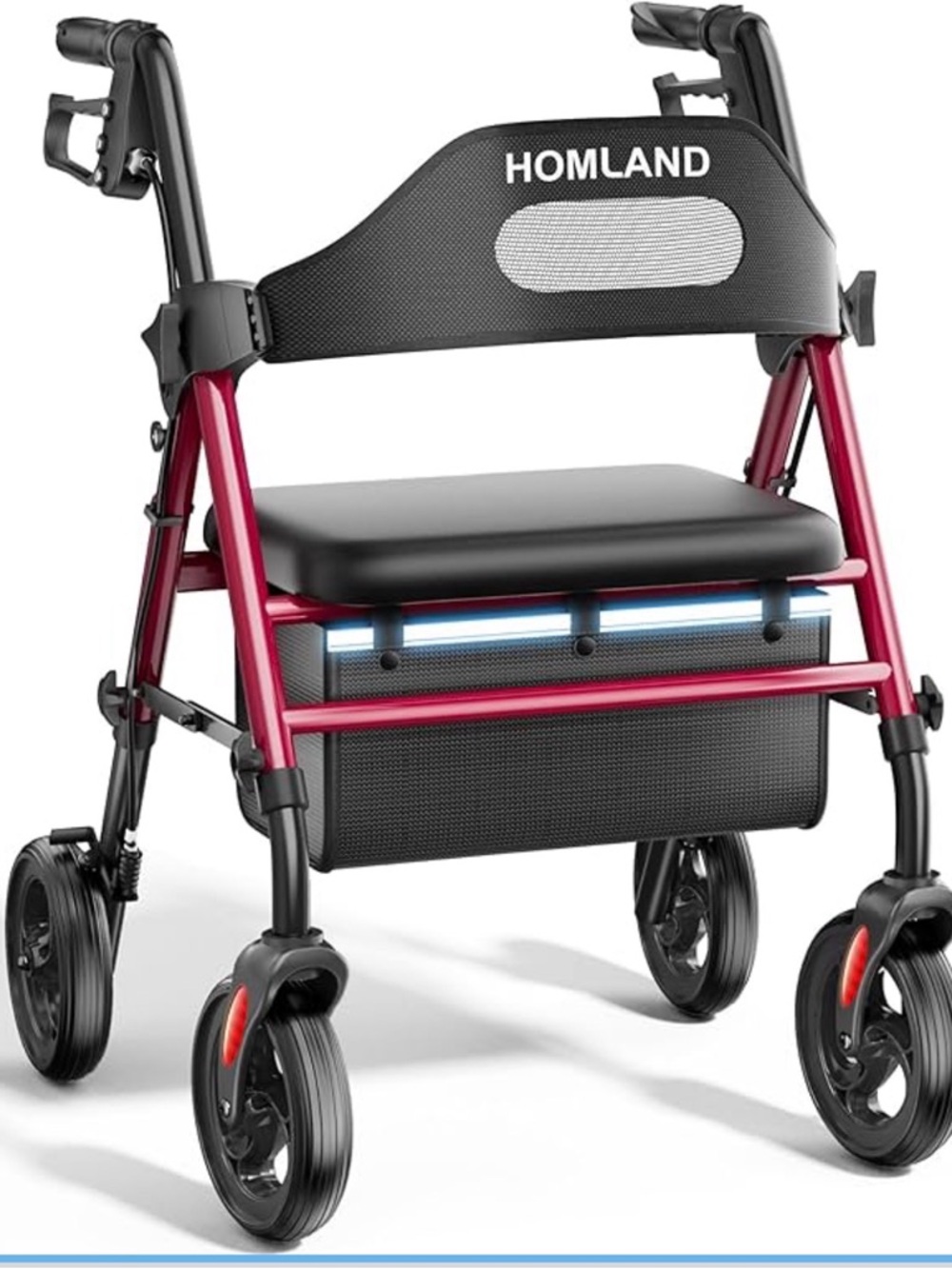 HOMLAND Folding Rollator Walker with Seat - Red and Black